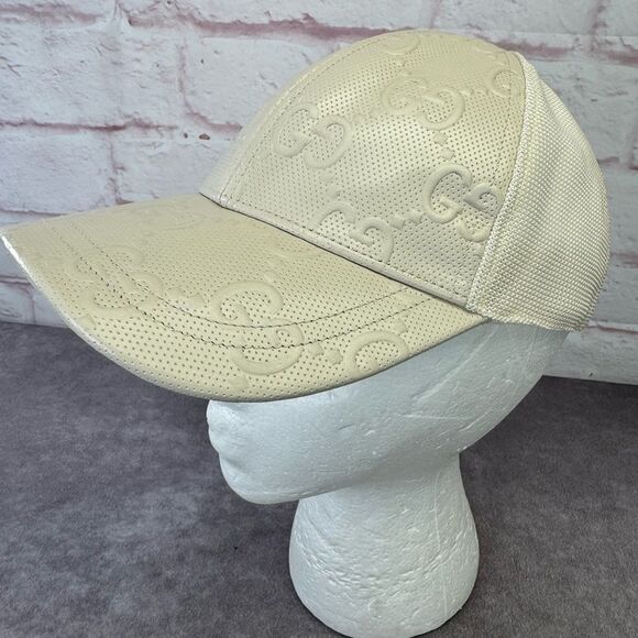 Gucci Embossed Mesh Gg Cream Cap Hat Medium - Picture 1 of 13